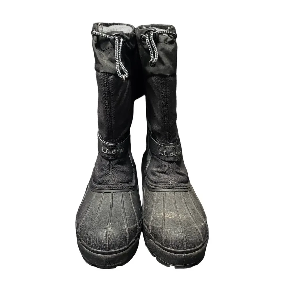 L.L Bean Black Nylon Warm Insulated Waterproof Winter Skiing Snow Mid Calf Boots
